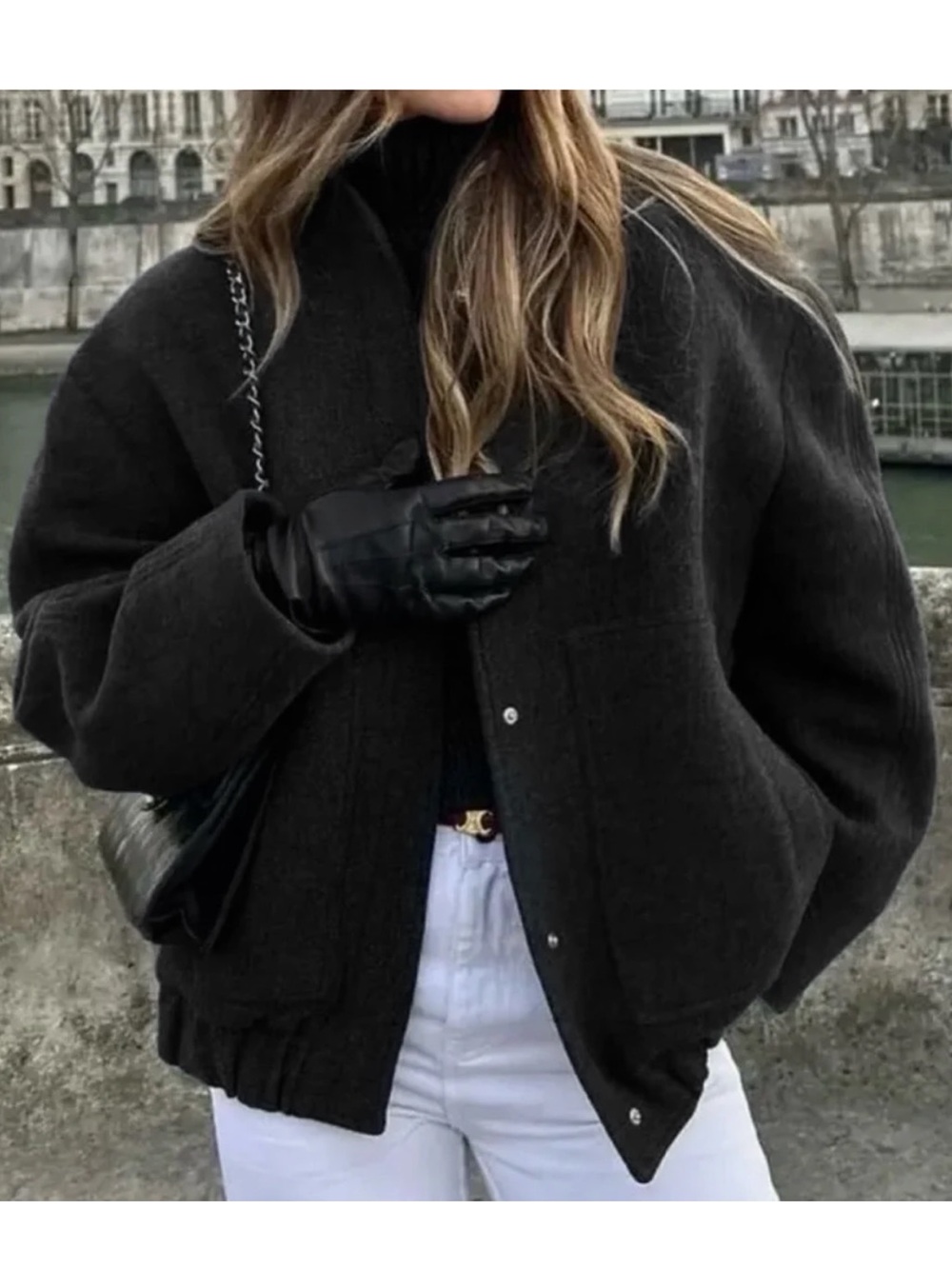Zara Black Wool Bomber Jacket